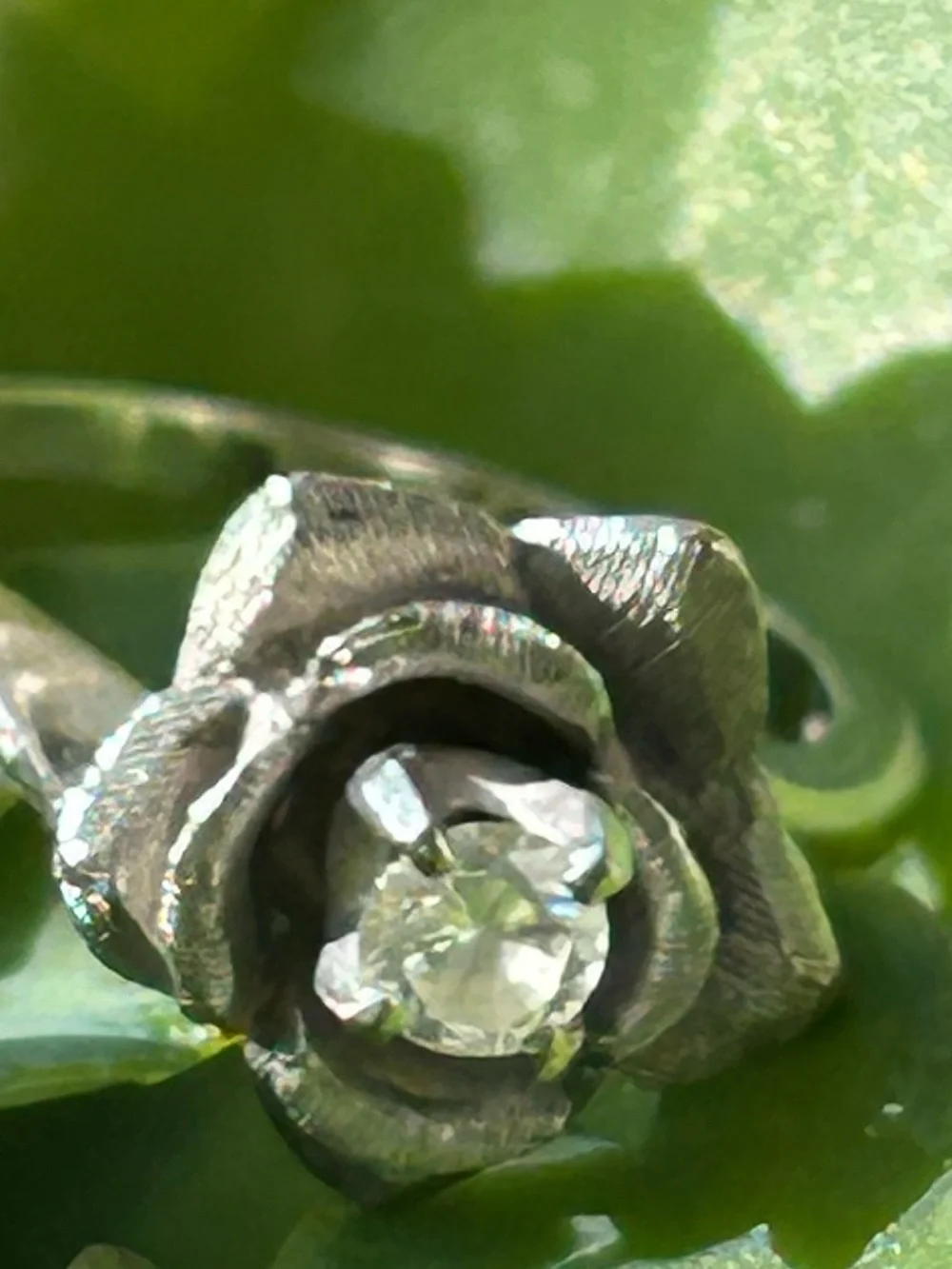 Vintage 14k white gold 0.25-0.30 carat diamond rose flower ring size 5.50